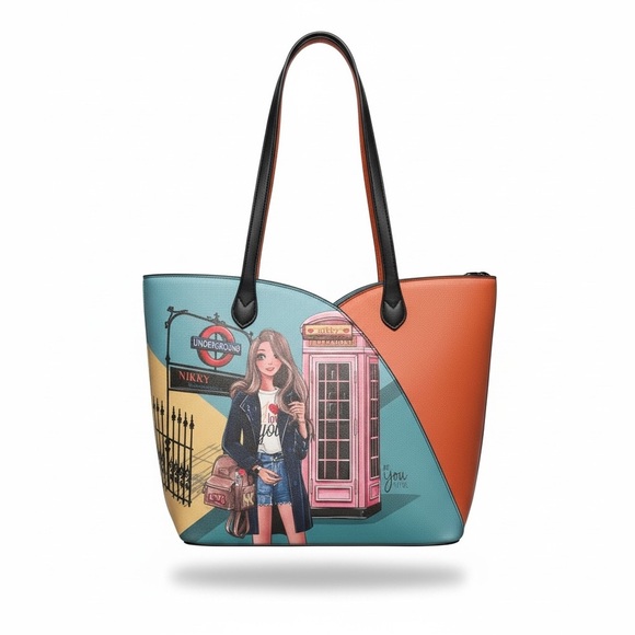 Nicole Lee Handbags - Nikky by Necole Lee Woman Graphic Print Tote Bag and wristlet in Teal & Coral
